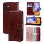 For Samsung Galaxy A35 Rose Embossed Flip PU Leather Phone Case(Brown)