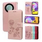 For Samsung Galaxy A35 Rose Embossed Flip PU Leather Phone Case(Rose Gold)