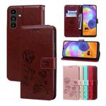 For Samsung Galaxy A54 Rose Embossed Flip PU Leather Phone Case(Brown)