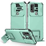 For Motorola G Pure Stereoscopic Holder Sliding Camshield Phone Case(Light Green)