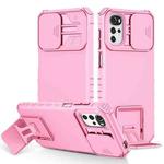 For Motorola Moto G22 / E32 Stereoscopic Holder Sliding Camshield Phone Case(Pink)