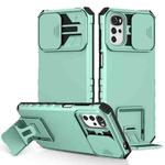 For Motorola Moto G22 / E32 Stereoscopic Holder Sliding Camshield Phone Case(Light Green)