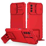 For Motorola Moto G42 Stereoscopic Holder Sliding Camshield Phone Case(Red)