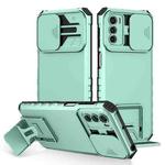 For Motorola Moto G42 Stereoscopic Holder Sliding Camshield Phone Case(Light Green)