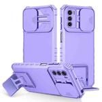 For Motorola Moto G42 Stereoscopic Holder Sliding Camshield Phone Case(Purple)