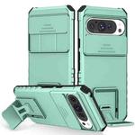 For Google Pixel 9 Pro Stereoscopic Holder Sliding Camshield Phone Case(Light Green)