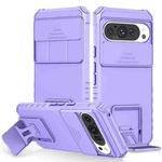 For Google Pixel 9 Pro Stereoscopic Holder Sliding Camshield Phone Case(Purple)