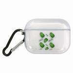 For AirPods Pro Transparent TPU Pattern Earphone Protective Case with Hook(Green Leaf)
