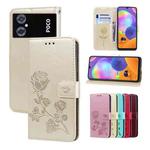 For Xiaomi Poco M4 5G/Poco M5/Redmi Note 11R Rose Embossed Flip PU Leather Phone Case(Gold)