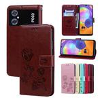For Xiaomi Poco M4 5G/Poco M5/Redmi Note 11R Rose Embossed Flip PU Leather Phone Case(Brown)