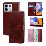 For Xiaomi Redmi Note 13 4G Rose Embossed Flip PU Leather Phone Case(Brown)