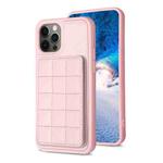 For iPhone 12 / 12 Pro Grid Card Slot Holder Phone Case(Pink)