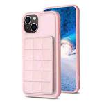 For iPhone 14 Plus Grid Card Slot Holder Phone Case(Pink)