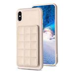 For iPhone XS / X Grid Card Slot Holder Phone Case(Beige)