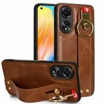 For OPPO A78 4G Wristband Leather Back Phone Case(Brown)