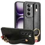 For OPPO Reno12 5G Global Wristband Leather Back Phone Case(Black)