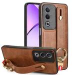 For OPPO A3 Pro India Wristband Leather Back Phone Case(Brown)