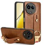 For Realme 11 5G Global Wristband Leather Back Phone Case(Brown)