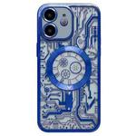 For iPhone 11 Electroplated Circuit Board Pattern MagSafe Phone Case(Dark Blue)