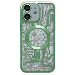 For iPhone 11 Electroplated Circuit Board Pattern MagSafe Phone Case(Green)