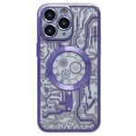 For iPhone 11 Pro Max Electroplated Circuit Board Pattern MagSafe Phone Case(Purple)