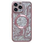 For iPhone 11 Pro Max Electroplated Circuit Board Pattern MagSafe Phone Case(Pink)