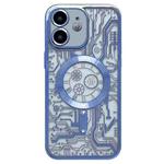 For iPhone 12 Electroplated Circuit Board Pattern MagSafe Phone Case(Sierra Blue)