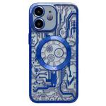 For iPhone 12 Electroplated Circuit Board Pattern MagSafe Phone Case(Dark Blue)