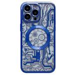 For iPhone 12 Pro Max Electroplated Circuit Board Pattern MagSafe Phone Case(Dark Blue)