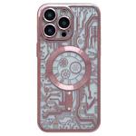 For iPhone 12 Pro Max Electroplated Circuit Board Pattern MagSafe Phone Case(Pink)