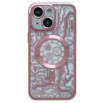 For iPhone 13 Electroplated Circuit Board Pattern MagSafe Phone Case(Pink)