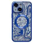 For iPhone 14 Electroplated Circuit Board Pattern MagSafe Phone Case(Dark Blue)