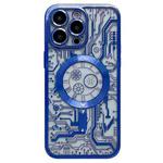 For iPhone 14 Pro Max Electroplated Circuit Board Pattern MagSafe Phone Case(Dark Blue)