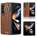 For Samsung Galaxy Z Fold4 Wristband Leather Back Phone Case(Brown)