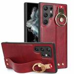 For Samsung Galaxy S22 Ultra 5G Wristband Leather Back Phone Case(Red)