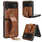 For Samsung Galaxy Z Flip4 Wristband Leather Back Phone Case(Brown)