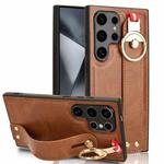 For Samsung Galaxy S24 Ultra 5G Wristband Leather Back Phone Case(Brown)