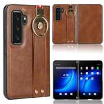 For Microsoft Surface Duo2 Wristband Leather Back Phone Case(Brown)