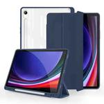 For Samsung Galaxy Tab S9 3-folding Acrylic Smart Leather Tablet Case(Dark Blue)
