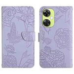 For OnePlus Nord CE 3 Lite Skin Feel Butterfly Peony Embossed Leather Phone Case(Purple)