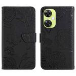 For OnePlus Nord CE 3 Lite Skin Feel Butterfly Peony Embossed Leather Phone Case(Black)