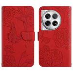 For OnePlus 12 5G Global Skin Feel Butterfly Peony Embossed Leather Phone Case(Red)