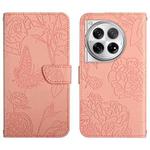 For OnePlus 12 5G Global Skin Feel Butterfly Peony Embossed Leather Phone Case(Pink)