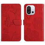 For OnePlus 13T Skin Feel Butterfly Peony Embossed Leather Phone Case(Red)