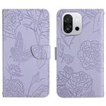 For OnePlus 13T Skin Feel Butterfly Peony Embossed Leather Phone Case(Purple)