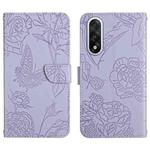 For OnePlus Nord 5 5G / Ace 5 Ultra Skin Feel Butterfly Peony Embossed Leather Phone Case(Purple)