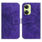 For OnePlus Nord CE 3 Lite Skin Feel Sun Flower Embossed Leather Phone Case with Lanyard(Dark Purple)