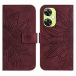 For OnePlus Nord CE 3 Lite Skin Feel Sun Flower Embossed Leather Phone Case with Lanyard(Wine Red)