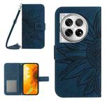 For OnePlus 12 5G Global Skin Feel Sun Flower Embossed Leather Phone Case with Lanyard(Inky Blue)