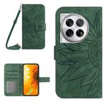 For OnePlus 12 5G Global Skin Feel Sun Flower Embossed Leather Phone Case with Lanyard(Green)